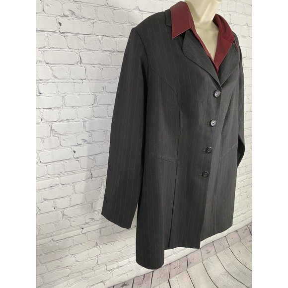 VTG Fashion Bug Black Red Striped Blazer Jacket With Red Dickie Collar 16W - Picture 2 of 12